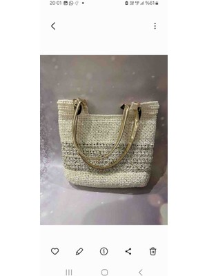 Creatif La Femme Beyaz Kağıt Ip Pullu Dore Saplı Çanta