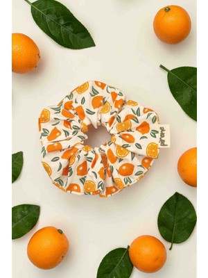 Pirene Arts Orangie Portakal Desenli Scrunchie Saç Tokası – Poplin Kumaş El Yapımı