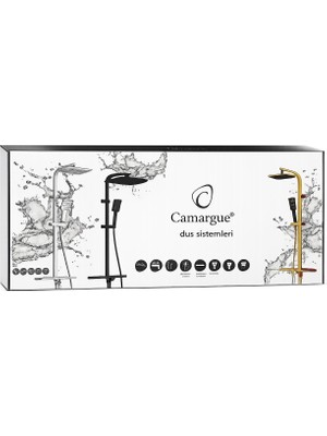 Camargue Duş Sistemi Tepe Duşlu Duş Seti – Yağmur Duş Başlığı, El Duşu, Ayarlanabilir Duş Kolonu, Modern Banyo Duş Takımı