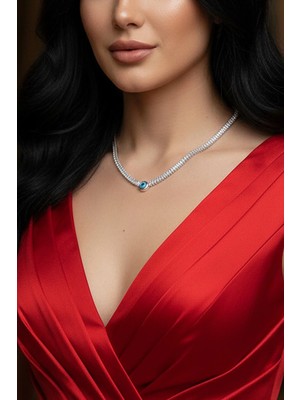 Caş Dekorasyon Gümüş Renk Göz Figürlü Su Yolu Çelik Kolye