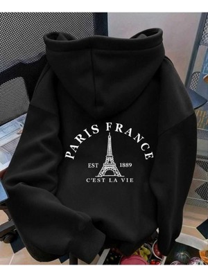 Divin Paris France Baskılı Kapüşonlu Sweatshirt