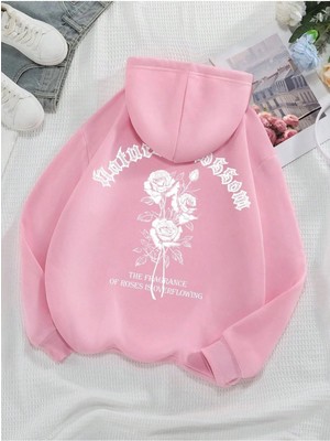 Divin Kadın Gül Baskılı Sweatshırt 3iplik Kaliteli Kumaş Oversize Kesim