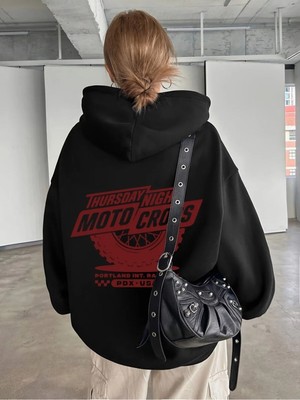 Divin Unısıx Kapşonlu Baskılı Sweat Kaliteli 3 Iplik Kumaş Modern Oversize Kesim