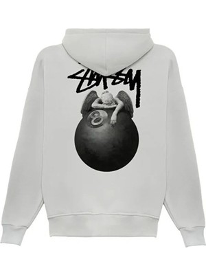 Divin Unisex Siyah Oversize Kapüşonlu Sweatshirt – 8 Ball Baskılı