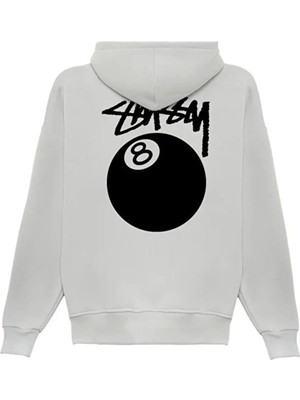 Divin Unisex Siyah Oversize Kapüşonlu Sweatshirt – 8 Ball Baskılı