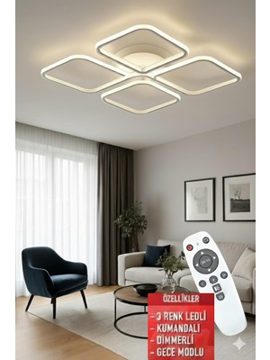 Ece Aydınlatma Finesse Beyaz Kasa Kumandalı 3 Renkli Salon,oturma Odası,yatak Odası Için LED Avize