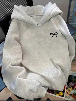 Divin Şık ve Rahat Fiyonk Baskılı Kapüşonlu Sweatshirt
