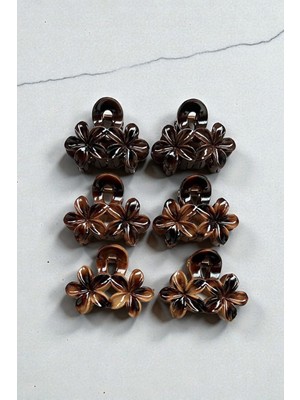 Vera House 6lı Minik Çiçekli Leopar Desen Mandal Toka - Kıskaçlı Minik Mandal Toka 4 cm