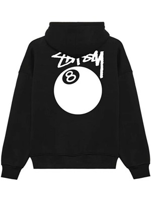 Divin Unisex Siyah Oversize Kapüşonlu Sweatshirt – 8 Ball Baskılı