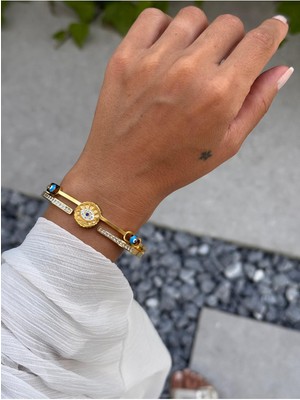 Hercy Nazar Boncuklu Çelik Kelepçe Bileklik