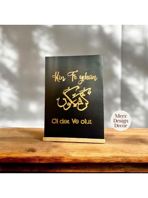 Merz Design Decor Altın Varak Detaylı Türkçe/ Arapça Kûn Fe Yekûn Yazılı Kanvas Islami Tablo