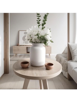 Özgürce Antik Beyaz Seramik Vazo, Skandinav Tarzı, Bohem Tasarım, 17 cm Xl Boy