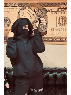 Divin Siyah Kar Maskeli Samuray Kapüşonlu Sweatshirt