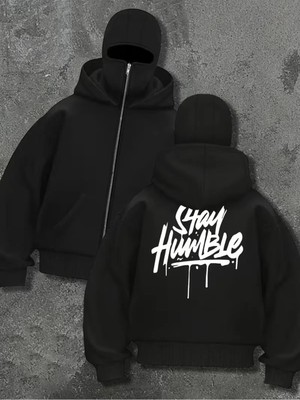 Divin Unisex Kar Maskeli Ninja Sweatshırt Hırka 3 Iplik Kalın Oversize