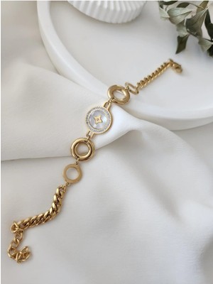 Hercy Zirkon Taşlı Ithal Paslanmaz Çelik Gold Vip Bileklik