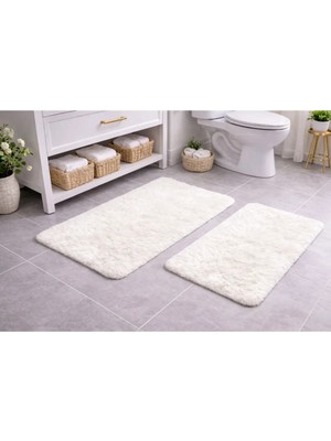 Saymine Kuzu Post Peluş Süet Taban Banyo Paspas Takımı - Yumuşak Ipeksi Dokulu