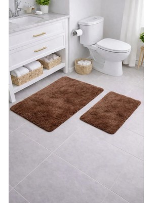 Saymine Kuzu Post Peluş Süet Taban Banyo Paspas Takımı - Yumuşak Ipeksi Dokulu