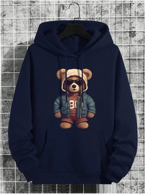 Divin -Erkek Ayı Baskılı Sweatshırt 3iplik Kaliteli Kumaş Oversize Kesim