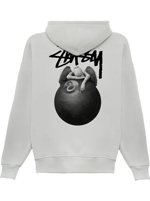 Divin Unisex Siyah Oversize Kapüşonlu Sweatshirt – 8 Ball Baskılı