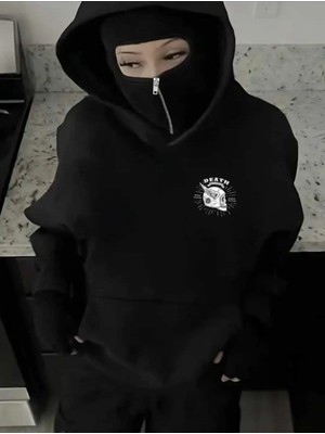 Divin Siyah Kar Maskeli Kapüşonlu Sweatshirt