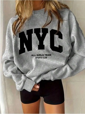 Divin -Kadın Nyc Baskılı Sweatshırt 3iplik Kaliteli Kumaş Oversize Kesim