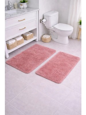 Saymine Kuzu Post Peluş Süet Taban 2’li Banyo Paspas Takımı - Yumuşak Ipeksi Dokulu