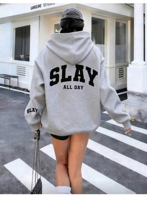 Divin Kadın Baskılı Oversize Kapüşonlu Sweat