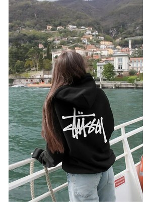 Divin Street Style Siyah Kapüşonlu Sweatshirt – Stussy Logo