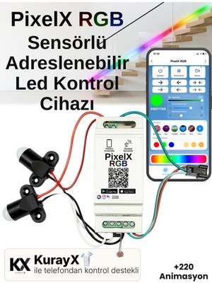 Pixelx Rgb Mobil Kontrollü Sensörlü Akıllı Pixel LED (Kayar Led) Kontrol Cihazı – Merdiven & Koridor Aydınlatma