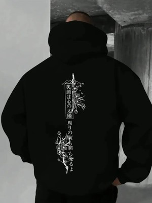 Divin -Erkek Anemı Baskılı Sweatshırt 3iplik Kaliteli Kumaş Oversize Kesim