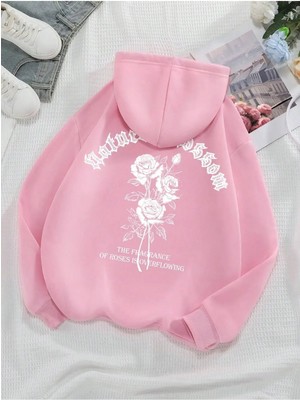 Divin Kadın Gül Baskılı Sweatshırt 3iplik Kaliteli Kumaş Oversize Kesim