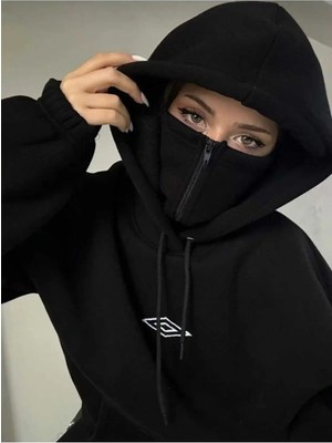 Divin Siyah Kar Maskeli Kapüşonlu Sweatshirt