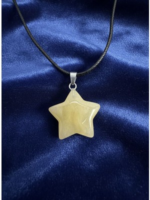 Meneva Aksesuar Akik Doğal Taş Yıldız Kesim Deri Ipli Kolye