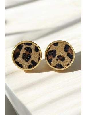 Vera House Gold Leopar Şık Zarif Kadın Küpe Yuvarlak - Leopar Vintage Model Küpe