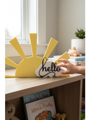 Ecolia Store Hello Güneş ve Bulut Biblo - Çocuk ve Bebek Odası Için Sevimli Dekoratif Masa Üstü Obje