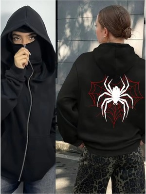 Divin Unisex Kar Maskeli Ninja Sweatshırt Hırka 3 Iplik Kalın Oversize