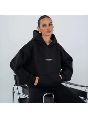 Divin Kadın Sweatshirt Prest Baskılı Hodies 3 Iplik Kompakt Kumaş (Içi Pamuklu)Oversize