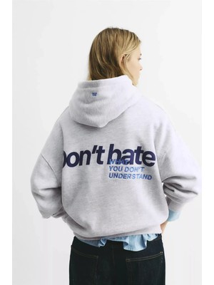 Divin Kaden Dont Hate Baskılı Kapüşonlu Oversıze Sweatshırt Büyük Beden