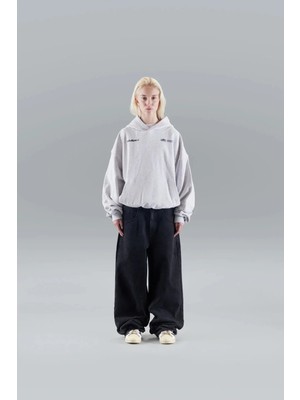 Divin Kadın 3 Iplik Sweatshırt Kapüşonlu Oversize Grii