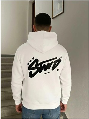 Divin Erkek Kapşonlu Baskılı Stw2 Sweat Kaliteli 3 Iplik Kumaş Modern Oversize Kesim