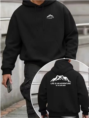 Divin Erkek Kapşonlu Baskılı Sweat Kaliteli 3 Iplik Kumaş Modern Oversize Kesim