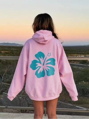 Divin Kadın Gül Baskılı Sweatshırt 3iplik Kaliteli Kumaş Oversize Kesim
