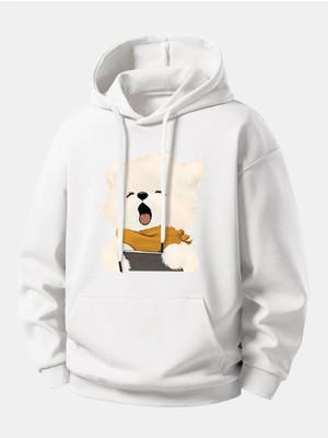 Divin Unısıx Kapşonlu Baskılı Sweat Kaliteli 3 Iplik Kumaş Modern Oversize Kesim