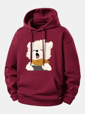 Divin Unısıx Kapşonlu Baskılı Sweat Kaliteli 3 Iplik Kumaş Modern Oversize Kesim