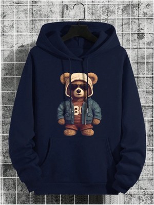 Divin -Erkek Ayı Baskılı Sweatshırt 3iplik Kaliteli Kumaş Oversize Kesim