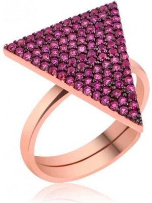 Supertrend Gümüş Rose Pembe Üçgen Bayan Yüzük