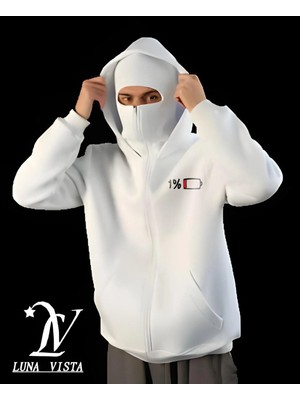 Divin Unisex Kar Maskeli Ninja Sweatshırt Hırka 3 Iplik Kalın Oversize