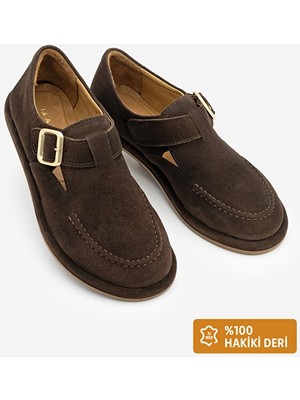 Marco Bellini 010 Kadın Süet Hakiki Deri Loafer Bantlı Maskülen Günlük Ayakkabı Kahve