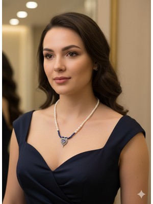 Eski Yeni Antik Doğal Inci & Lapis Taşlı 925 Gümüş Kolye Ametist Zirkon Ayrıntılı