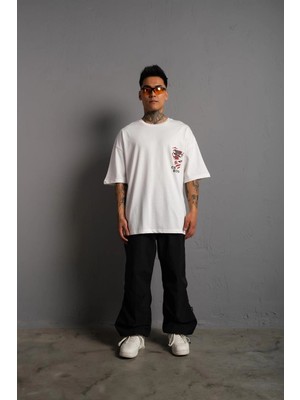 Glam Love Sırt Baskılı A Kalite Oversize T-Shirt - Beyaz -